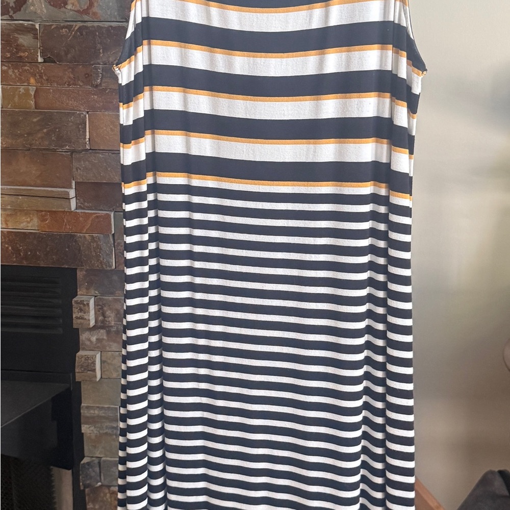 LOFT Striped Maxi Dress with Yellow Accent
